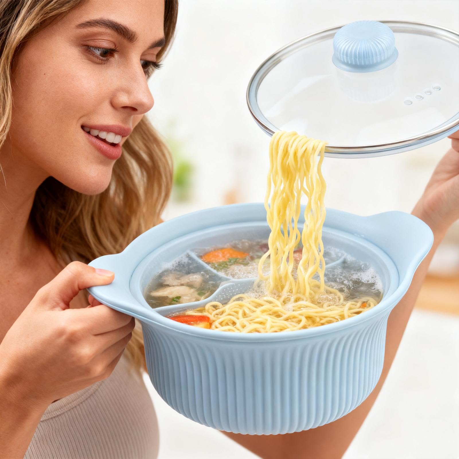 Mikrowellendampfer - 9,06 Zoll Silikon Fach-Herd | Lebensmittelqualität Gemüsedampfer mit Deckel und Griff, mikrowellenfeste Kochschüssel für Babynahrung Vegetarier