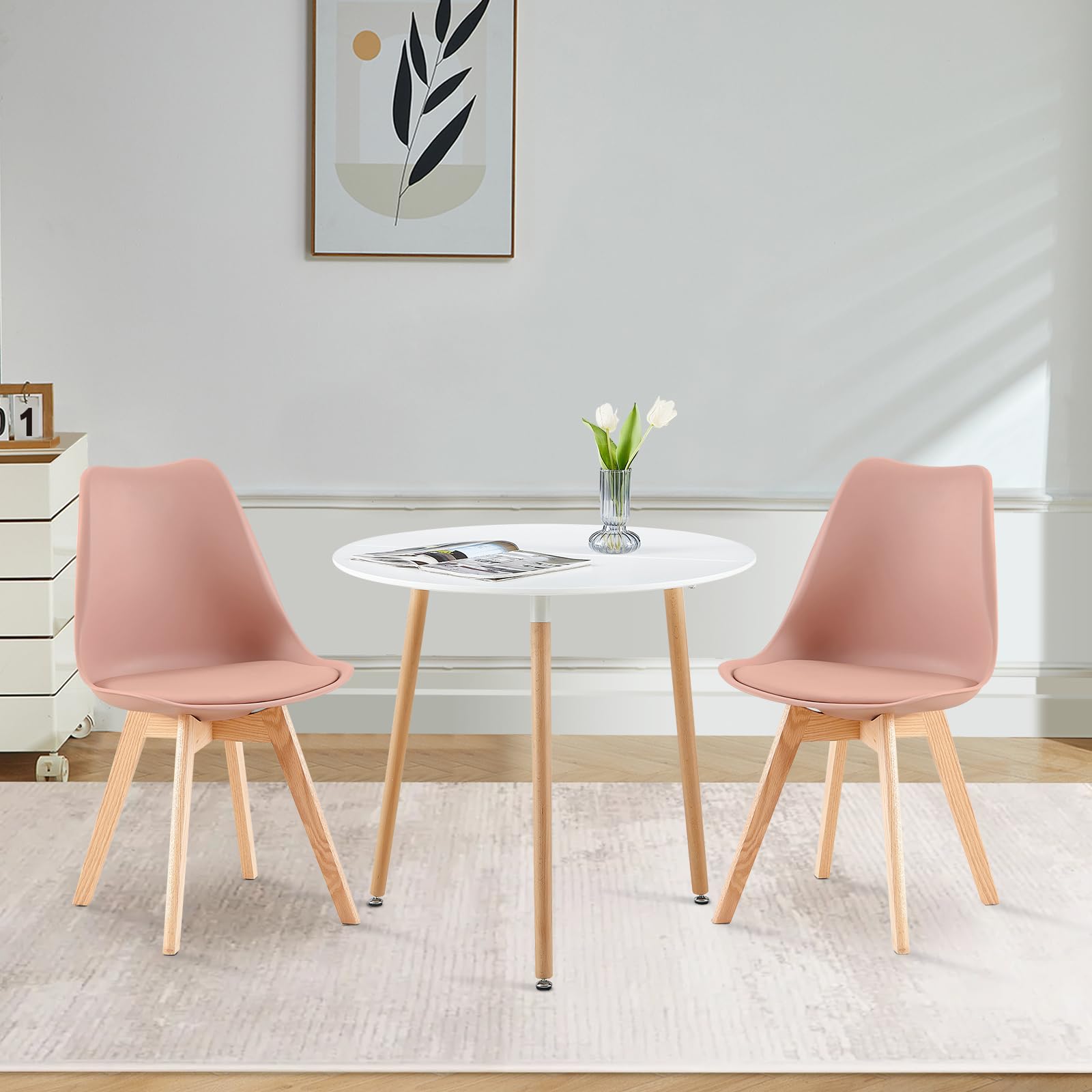 Set Salle à Manger 2 Places LafeuR - Table Ronde Blanche + 2 Chaises Hêtre Gris