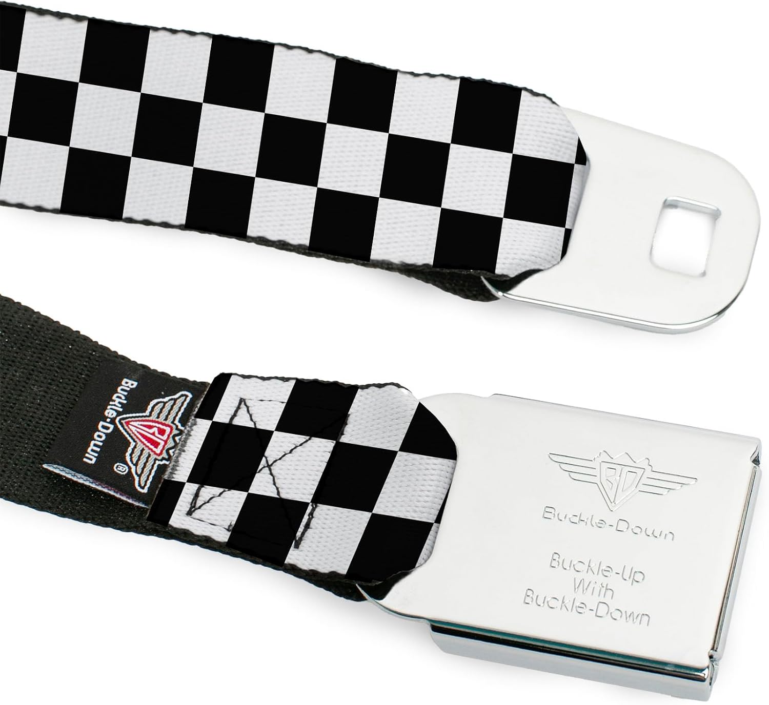 Buckle-Down Belt, Seatbelt Buckle Belt, Checker Black White