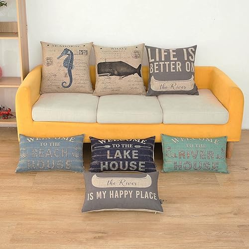 Miniatura 2 de TRENDIN Funda de almohada decorativa de ballena de 18 x 18 pulgadas, decoración náutica de lino para sofá, cama, decoración náutica de vida marina