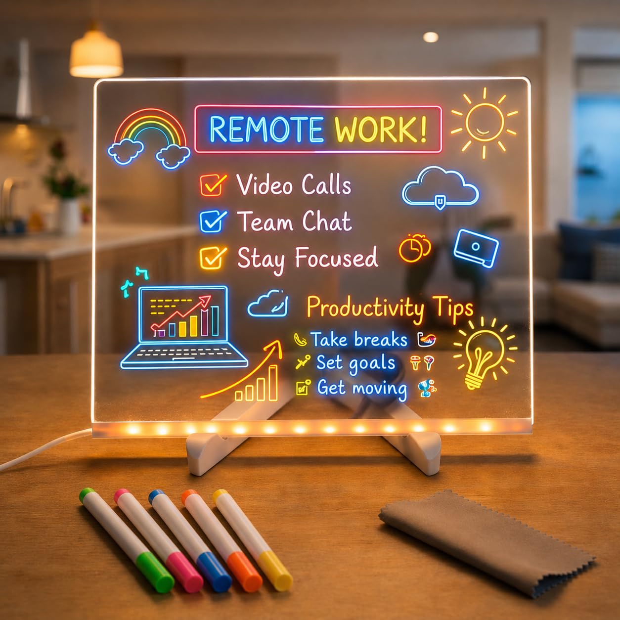 One94Store LED Acrylic Writing Board with 5 Pen & Light – 20x 20 cm DIY 3D Rewritable Message Pad, Personalized Night Lamp & LED Display for Home, Office Desk Decor & Gift