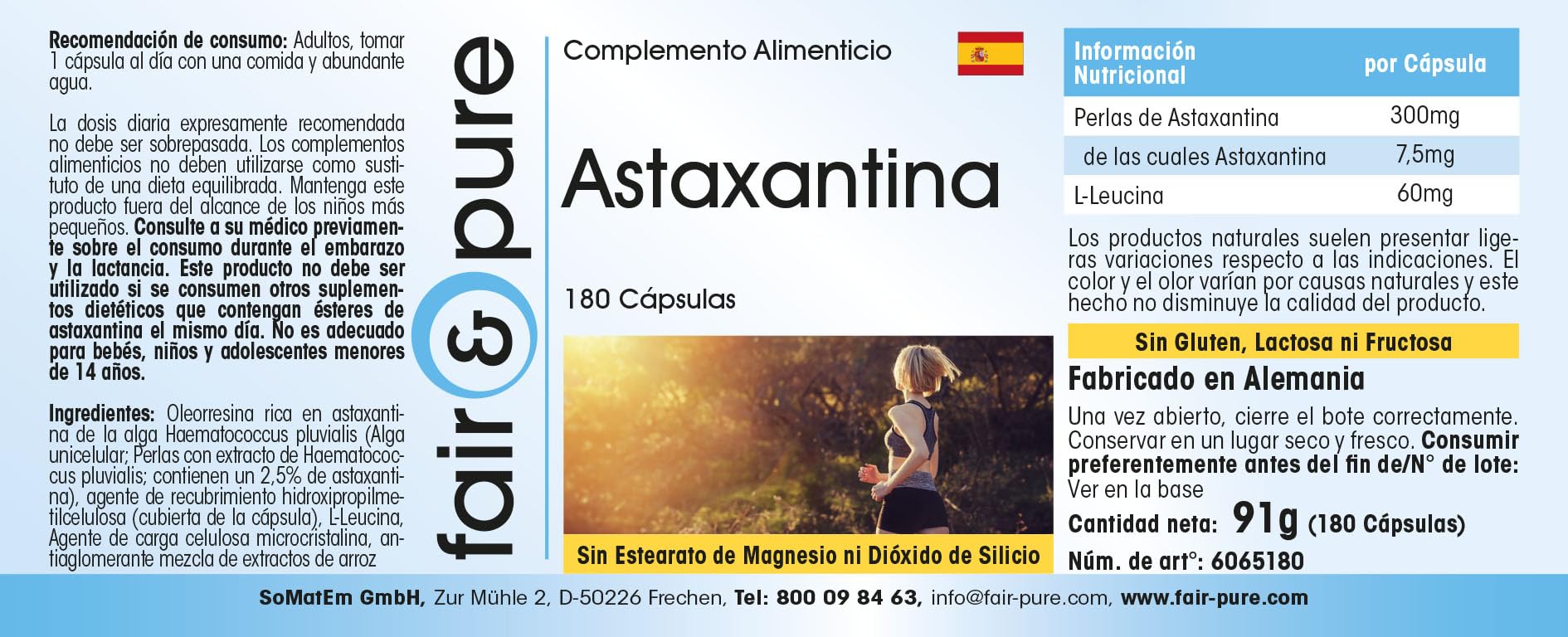 Fair & Pure Astaxanthin 7,5mg Tagesdosis, 180 Kapseln, schluckfreundlich, mikroverkapselt, Nahrungsergänzungsmittel vegan ohne Magnesiumstearat, in Deutschland hergestellt
