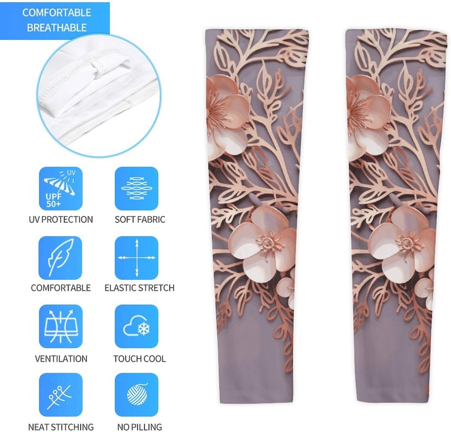 Elegant Decorative Floral Arm Sleeves for Men Women Sun Protection Sleeves Cooling Compression Arm Covers for Sport