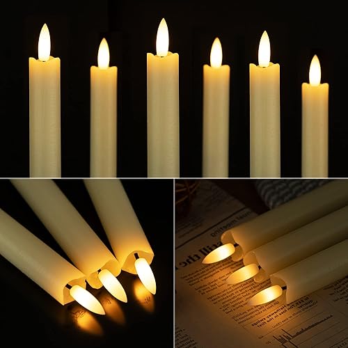 Miniatura 4 de Velas cónicas sin llama con mecha 3D, velas LED de cera real de 9.6 pulgadas con 2 controles remotos y temporizador, paquete de 6 velas parpadeantes