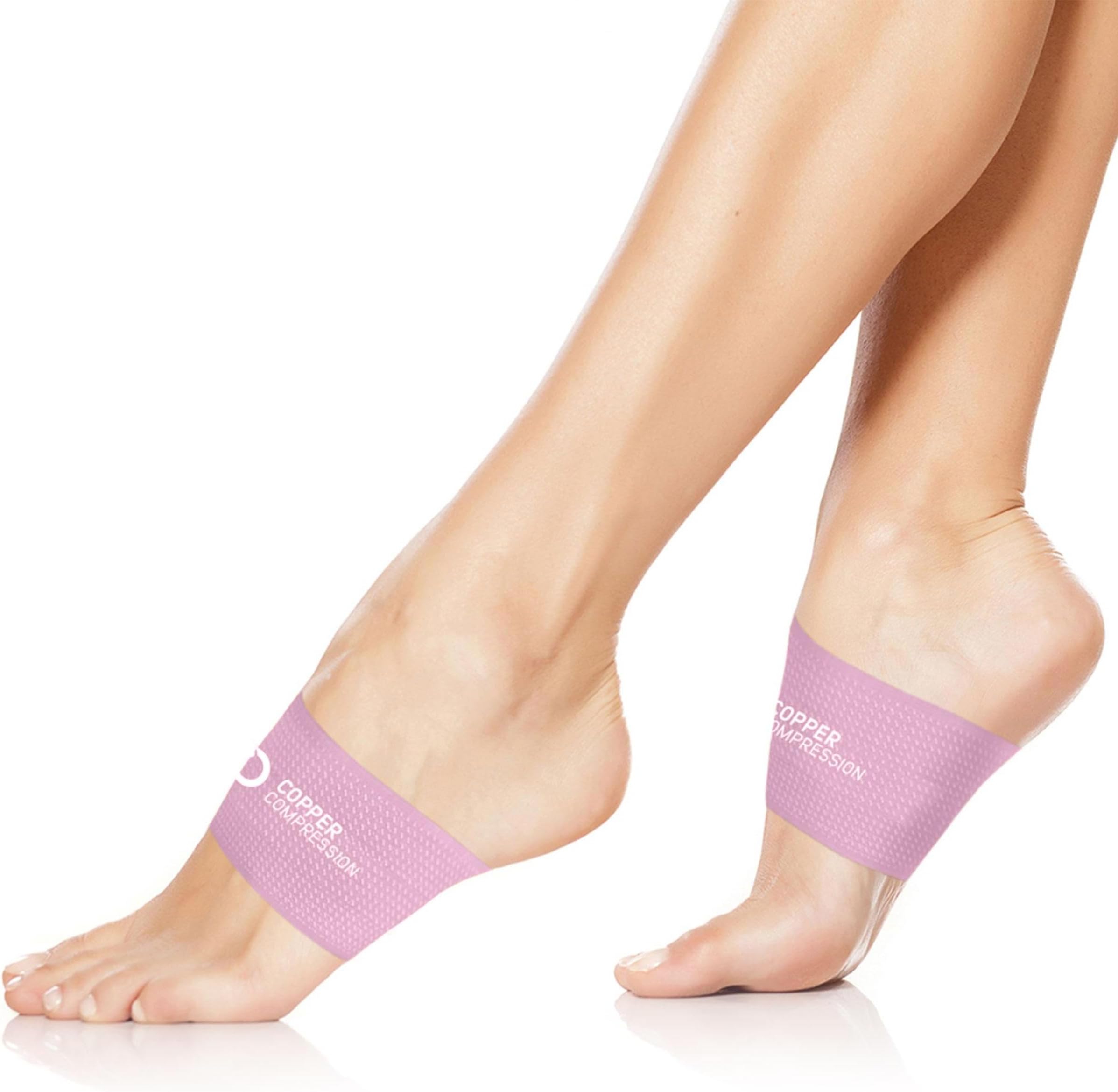 Copper Compression Copper Arch Support - 2 Pain Relief Foot Care Brace Sleeves for Plantar Fasciitis, Heel Spurs - Wide Narrow Feet - Flat & Fallen Arches, High Arch - One Size - 1 Pair - Pink