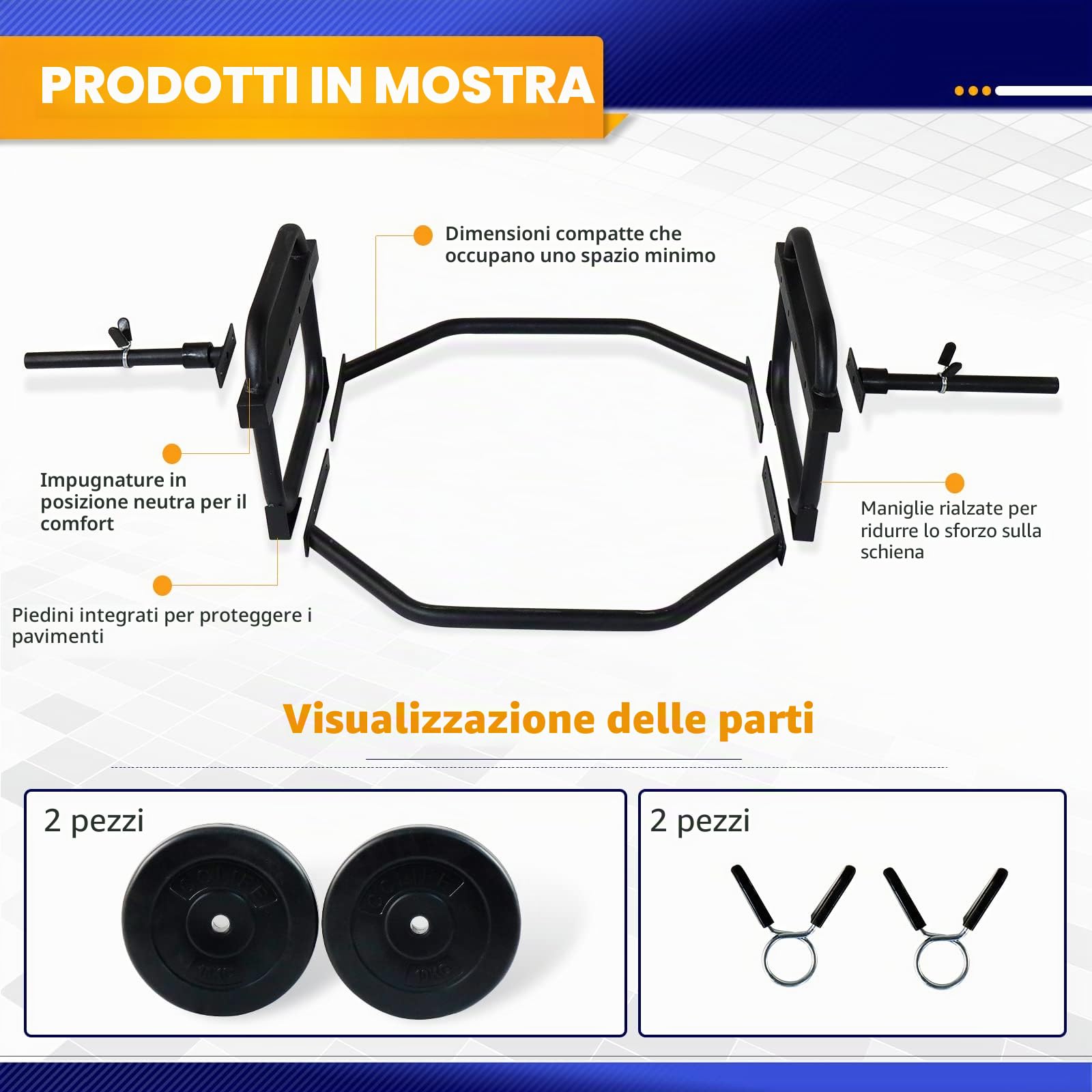 ZERRO Hex Bar, 25mm Trap Bar 120kg capacità Shrug Bar Deadlift Bar per l'esercizio Fisico della casa, 2 Dischi per manubri 2 Spring Locks