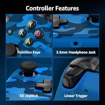 IWGAME Wireless Controller for X-BOX/PC, Hall Effect Controller Support Turbo, 2.4G Plug and Play Gaming Gamepad with 3.5mm Headphone Jack/Dual Vibration, Compatible with X-BOX One, X-BOX Series S/X, PC, IOS, Android Platforms(Camo Blue)
