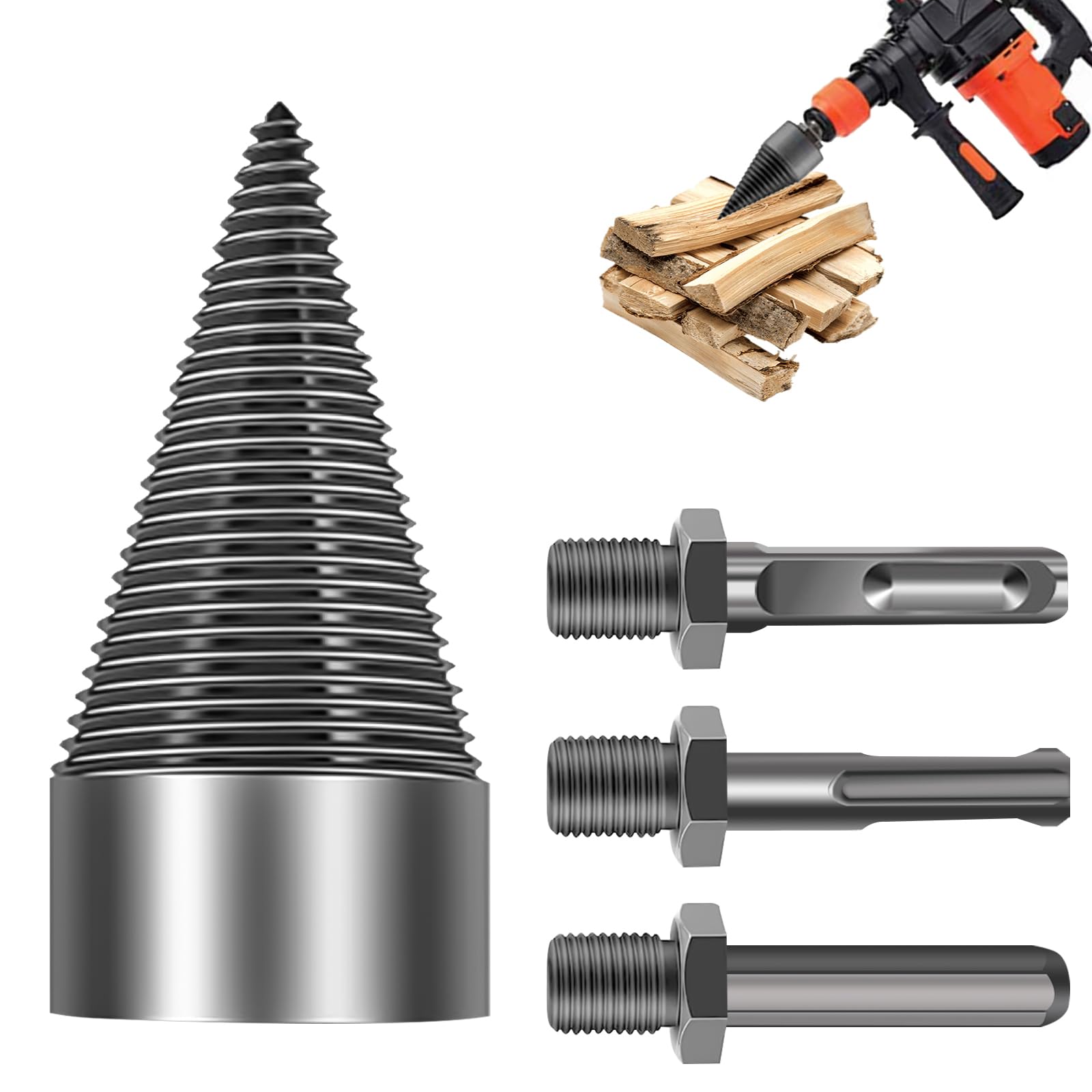 Fendeuse Bois Cône, Fendeuse à Bois Perceuse Sûre avec 3 Poignées, Fendeur de Buche 50mm pour Perceuse Électrique, Fendeuse de Bûches pour Machine à Bois de Chauffage, Pour Coupe Bois