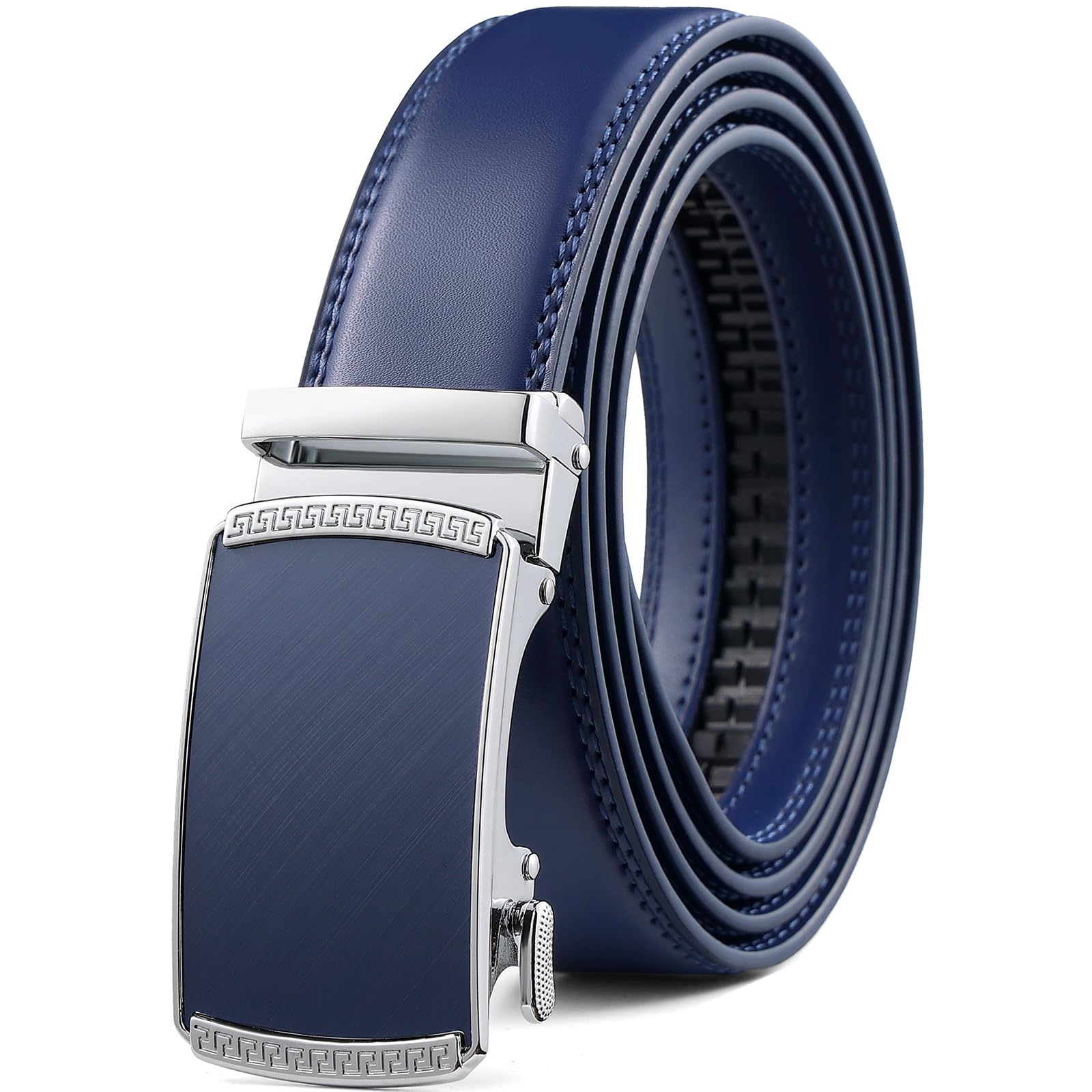 Founders & C Ratchet Belts for Men-Black/Brown Belt Leather 1 3/8" for Casual Dress-Micro Adjustable Belt, Blue, 32 - 38W