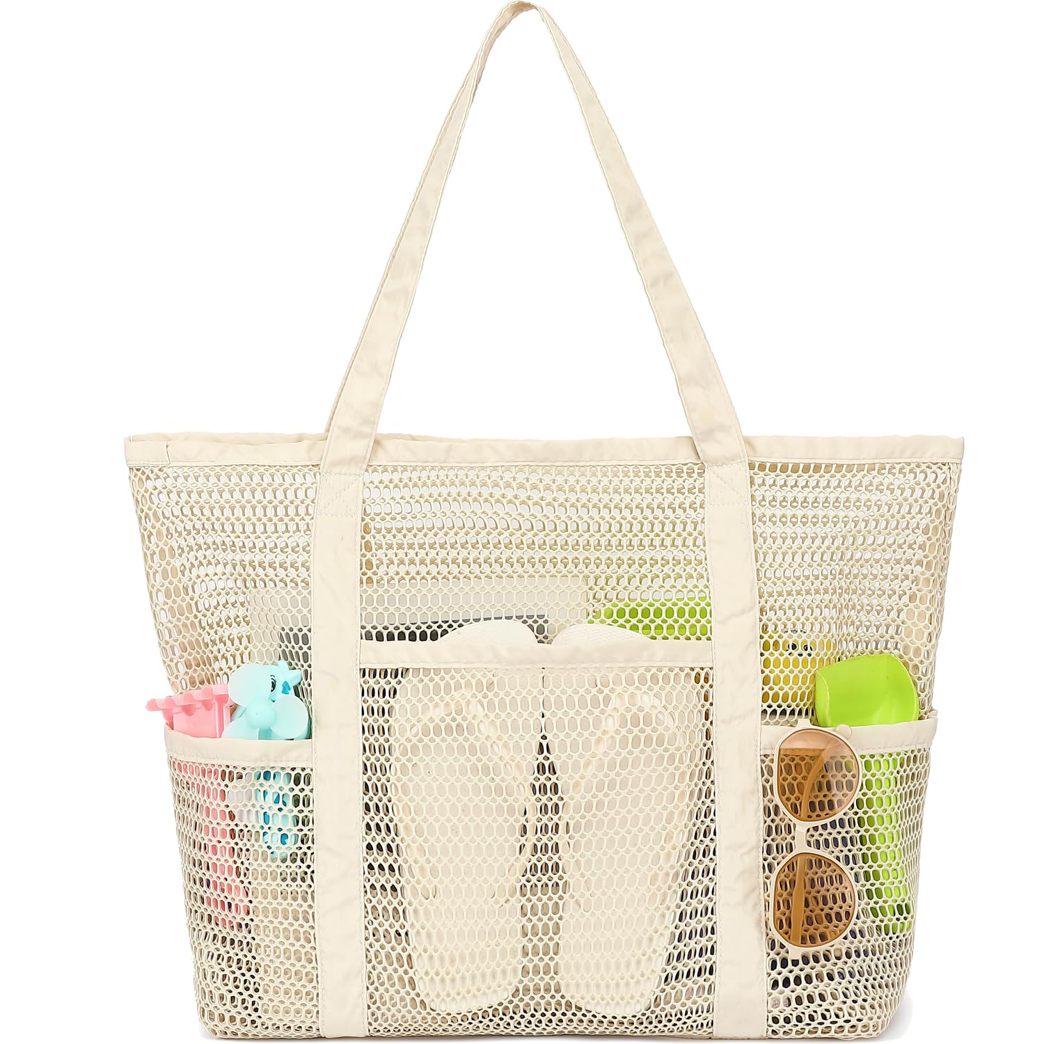 Fammart Mesh Beach Bag for Women, Casual Hobo Bags Large Beach Tote for Pool Travel Cruise Vacation Essentials