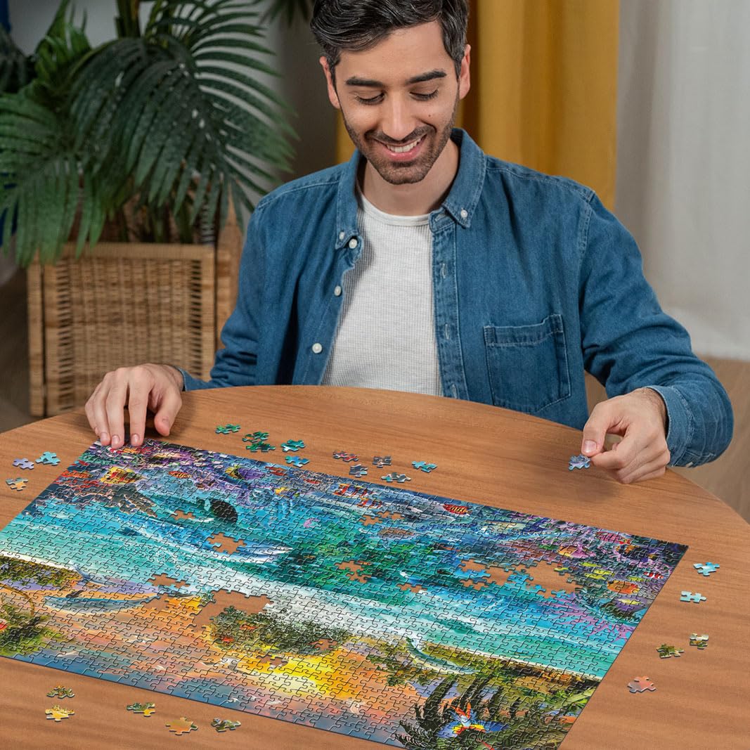 Puzzle 1000 Pezzi Per Adulti – Vetrata Oceano Subacqueo Con Coralli E Pesci, Poster HD Incluso, 70x50 Cm