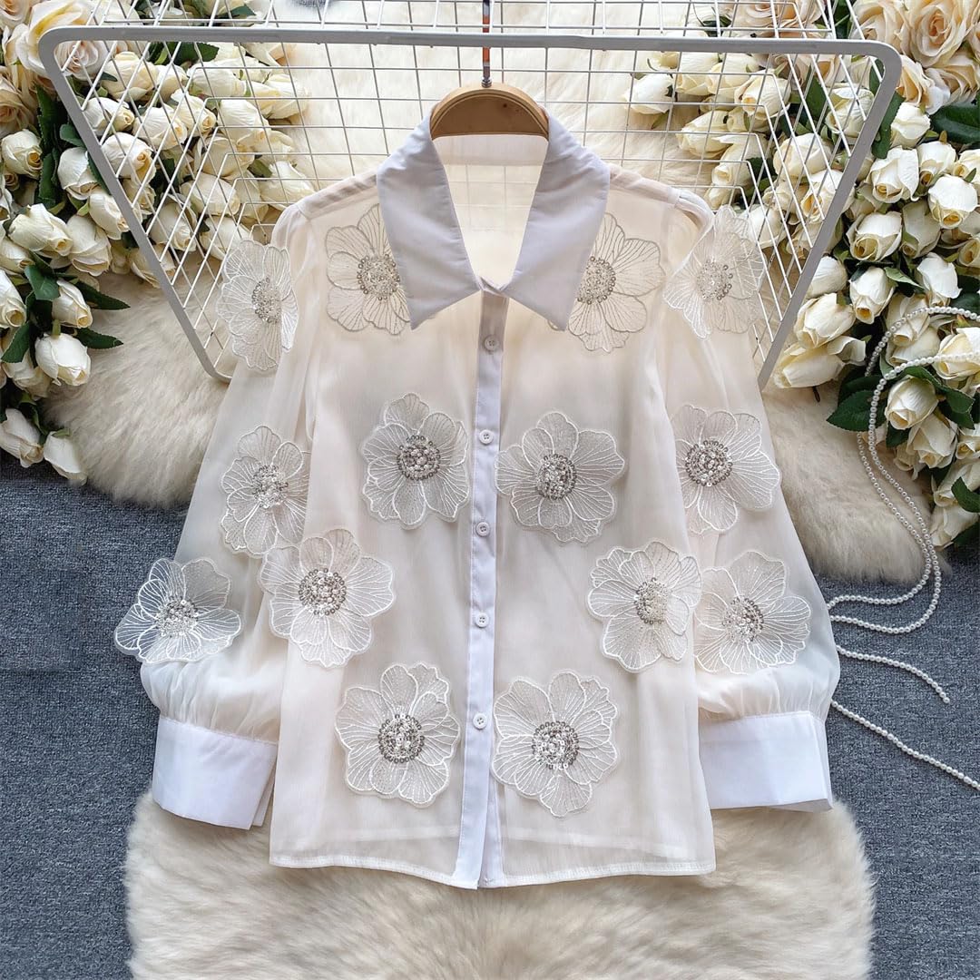 Chemisier à paillettes pour femme - Manches longues - Style décontracté - Transparent