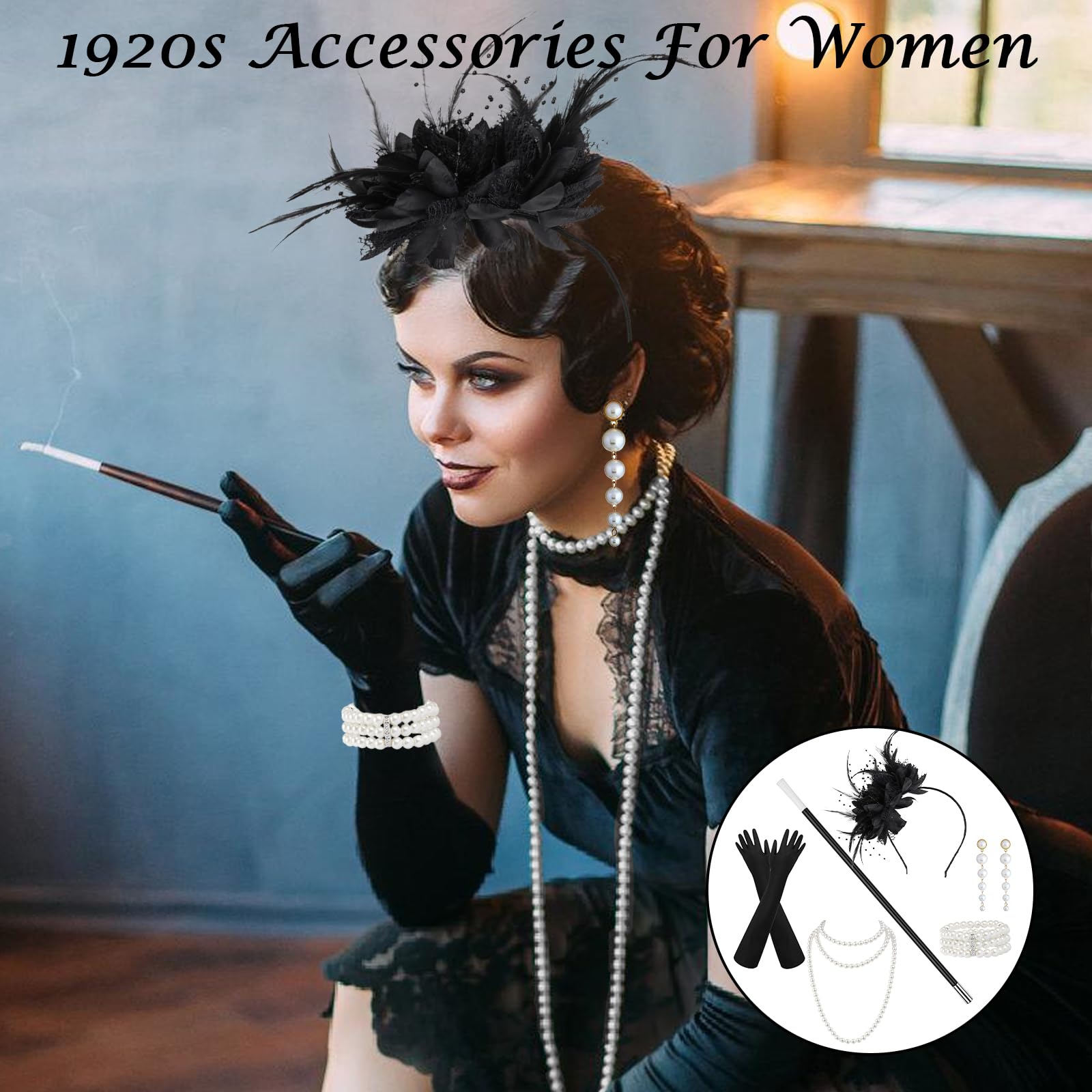 PEAKTOP 6 Pieces Great Gatsby Accessories Women, 1920s Accessories Set, Gatsby accessories Women - Image 4