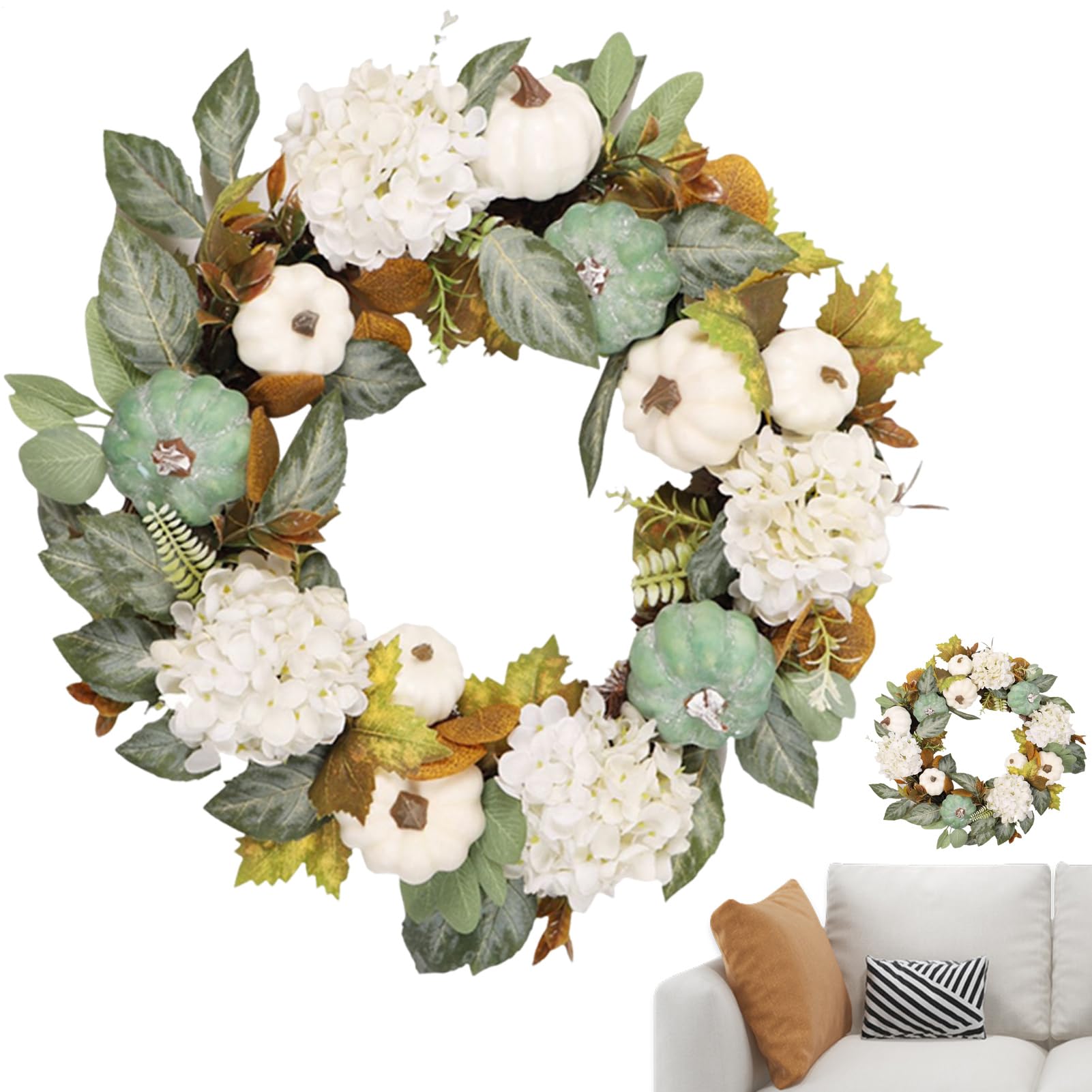 Couronne artificielle automnale 46 cm déco pour maison sans entretien