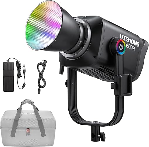Godox Litemons LA600R RGB LED Video Light with Carry Bag,600W 141,000Lux@1M Studio Light,1800K-10000K Bowens Mount Continuous Lights with 14 FX Effects,App Control,NFC Connection (Black) - Black