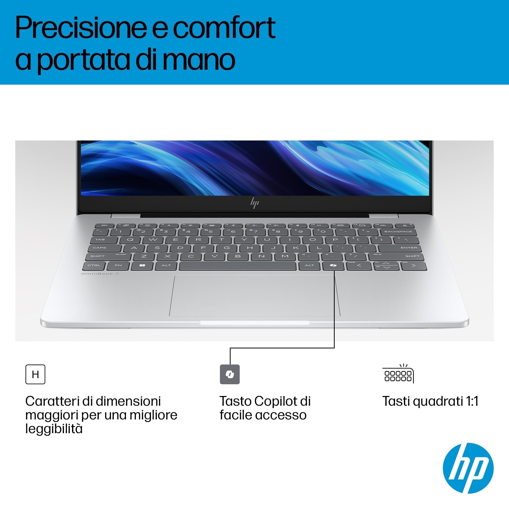 HP OmniBook 7 14-fr0000sl PC Portatile 14" 2K OLED Antiriflesso Intel Core Ultra 7 255U 16GB RAM 1TB SSD Windows 11 Argento