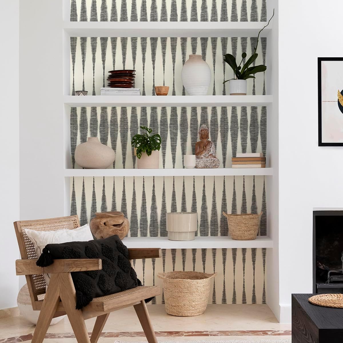 Wudnaye Striped Peel and Stick Wallpaper Modern Contact Paper 17 x 393.7in Beige and Black Removable Wallpaper Peel and Stick Geometric Self Adhesive Wall Paper for Living Room Decorative Vinyl