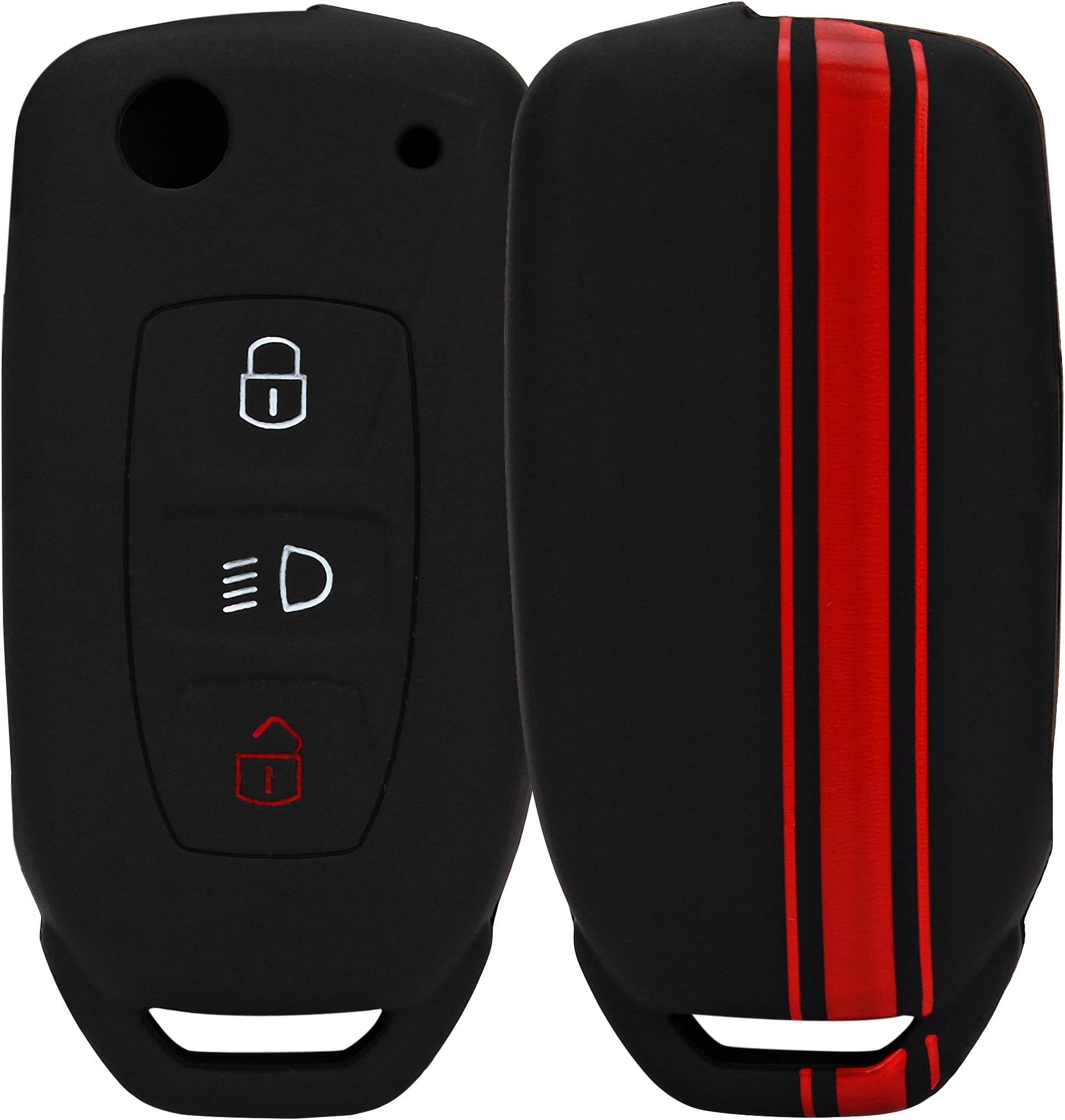 JVCV® Car Key Cover Compatible with Tata Tiago Tigor Nexon Zest Bolt Safari Storme Flip Key - Rally Stripe (Black Red)