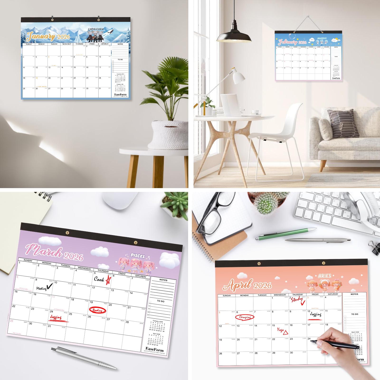 24-Monats-Schreibtischkalender 2026–2027, großer 43,2 x 30,5 cm Desktop/Wand-Monatskalender von Januar 2026 bis Dez. 2027, 2-Jahres-Kalender mit Notizen und To-Do, für Zuhause, Schule oder