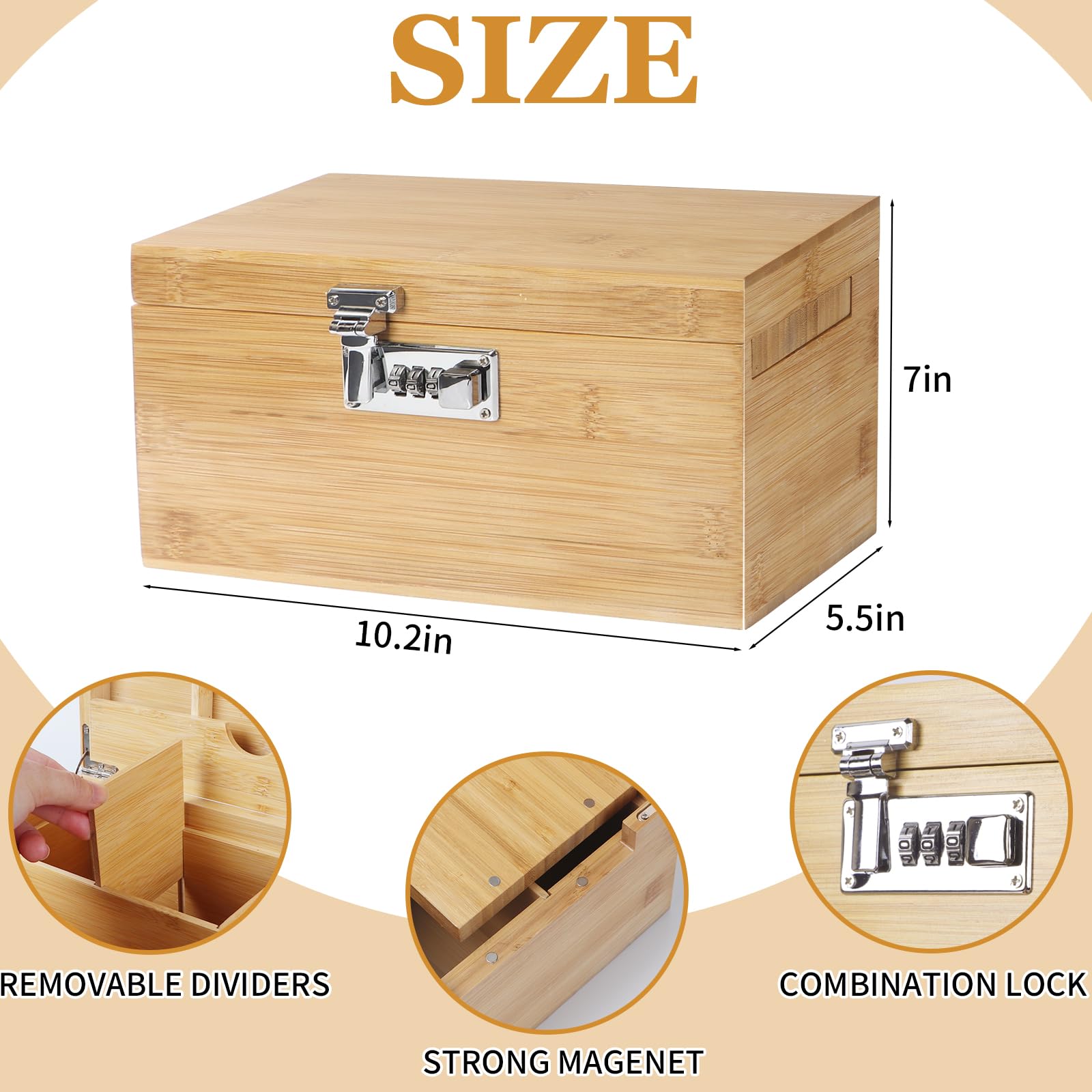Caja grande de bambú con cerradura de combinación, caja de almacenamiento decorativa con compartimento desmontable, caja de madera con tarros y cepillos Alright como gran opción de regalo.