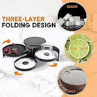 Vista 4 de MAOPINER Herramienta de barman de vidrio de 3 niveles con esponja, 3 bandejas de vidrio de plástico negro con borde de azúcar, jugo de lima, sal