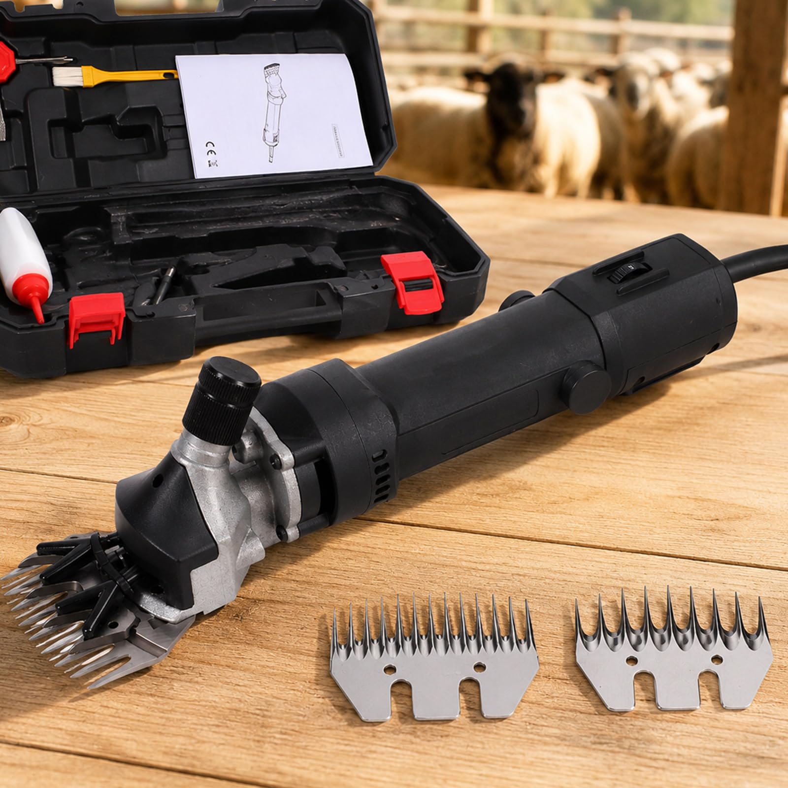 Esquiladora Eléctrica para Ovejas De 850 W, con Estuche De Transporte, 6 Velocidades (0-3200 RPM), con Cable Y Cuchillas De Repuesto para Uso En Granjas Y Ganadería Black