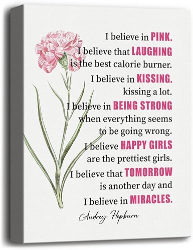 Lienzo decorativo para pared, diseño de Audrey Hepburn con texto en inglés "I Believe in Pink", impresiones en lienzo para decoración del hogar, disponible en Yaxa Colombia