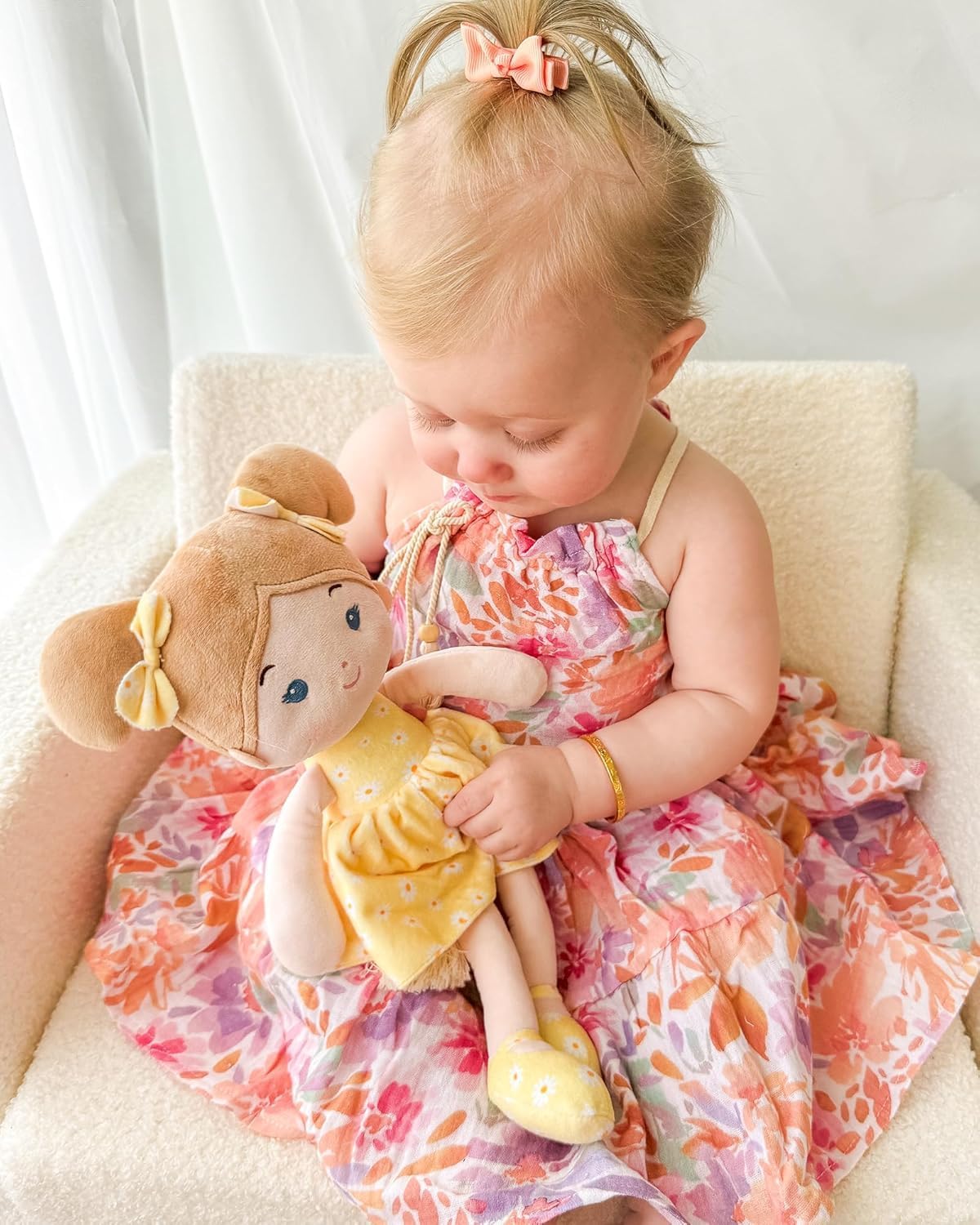Personalized Carrier Doll&Toddler Girl Backpack Set (Daisy Yellow)-Plush Dolls for Girls, 2-4 Years Old Girl Birthday Gift