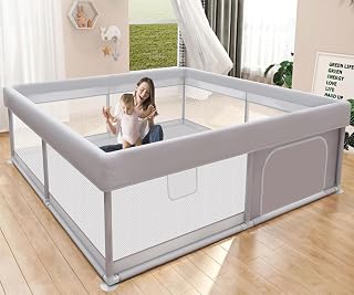 Hiaksedt 50x50 Inch Baby Playpen with Breathable Mesh & Zipper Door - Safe Indoor Outdoor Play Yard for Babies Toddlers