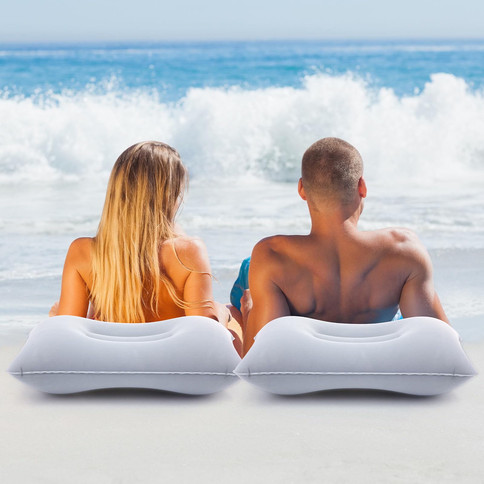 Geelin Ultraleichte, aufblasbare Kissen für Strand, Urlaub, Sand, Camping, Reisen, quadratisch, beflockt, weicher Stoff, Rucksackreisen, Kissen für Büro, Schlafen, Nacken, Kopf, Lendenwirbelstütze