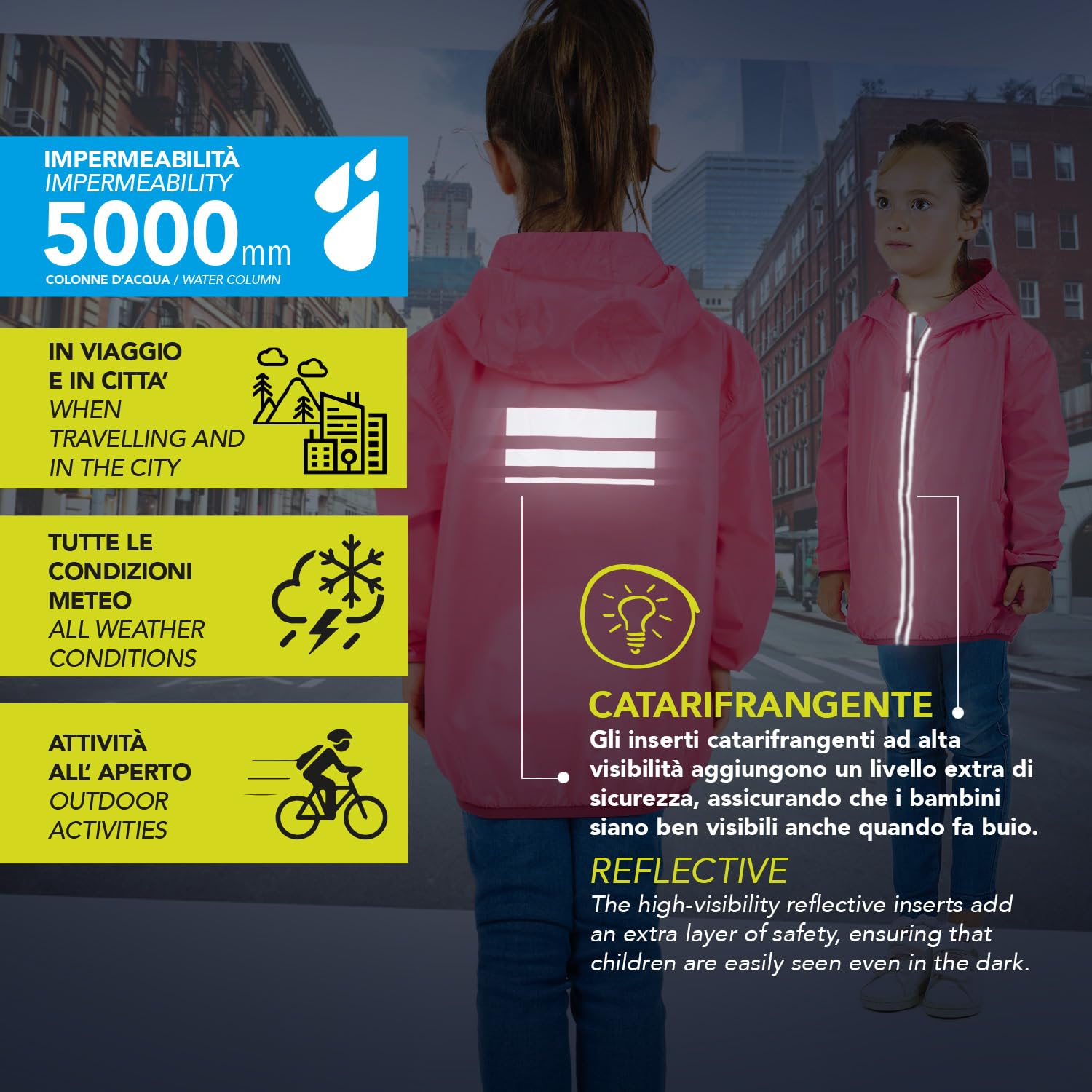 PERLETTI Cortavientos Niño Niña Impermeable Ligero - Chubasquero Niños Rompevientos con Capucha - Chaqueta Outdoor Running con Estuche