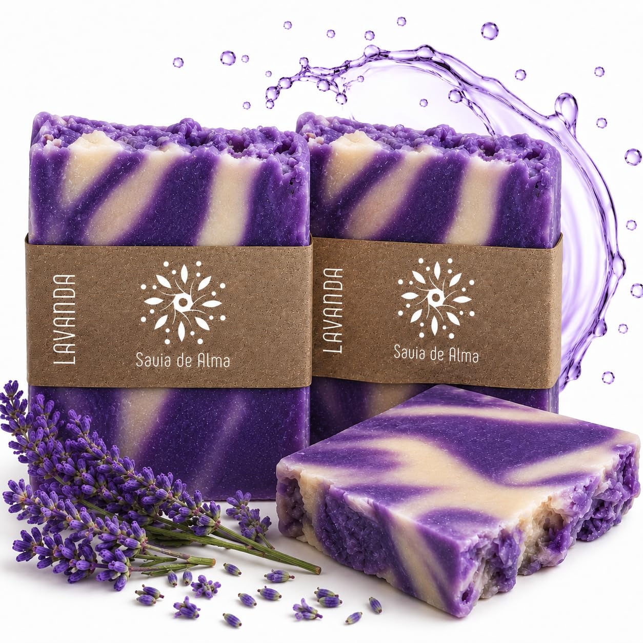 [Pack 2] Artisanal and Vegan Lavender Soap – Facial, Hand and Body Soap | Antibacterial, Purifying and Biodegradable | Made in Spain with Natural Ingredients | 100g (2, Lavender)