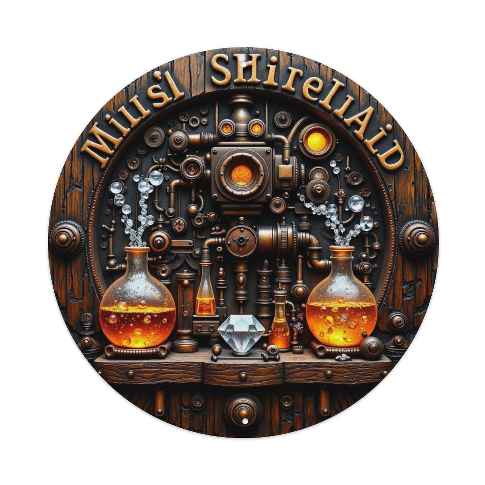 Steampunk Alchemy Lab Design Round Tin Sign Vintage Metal Sign Home Bar Garden Indoor & Outdoor Wall Decor Retro Metal Poster 8x8 Inch