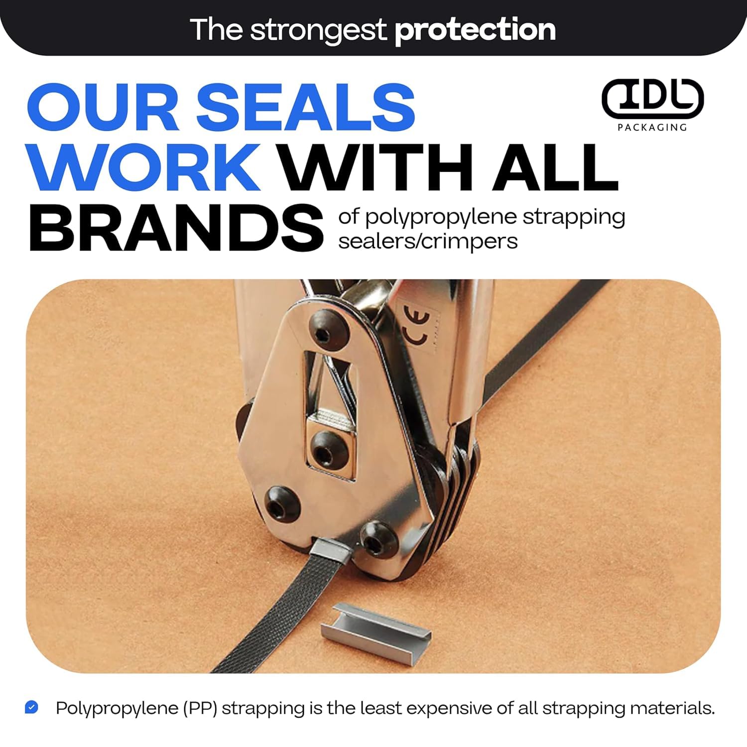 IDL Packaging Open (Snap-On) Seals of 1.25" Length for 1/2" Strap Width Polypropylene (PP) Strapping (Pack of 500) - Strong Metal Clips with Superior Holding Power