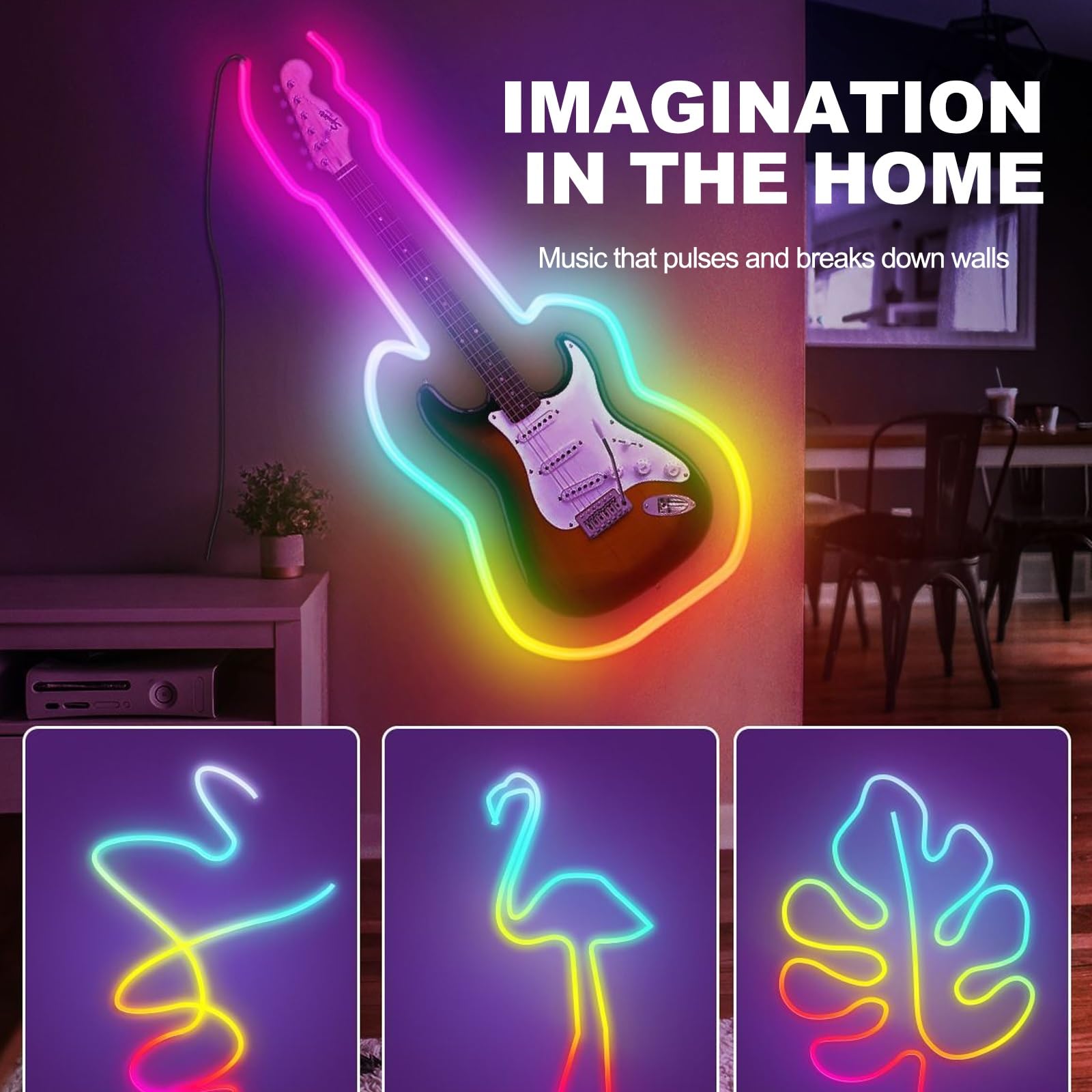 DIY Led Luces para TV, tiras de luz led inteligente, USB fuente de alimentación, conecte wifi para ajustar el color en sincronía con la música, adecuado para el dormitorio, cocina, TV, fiesta