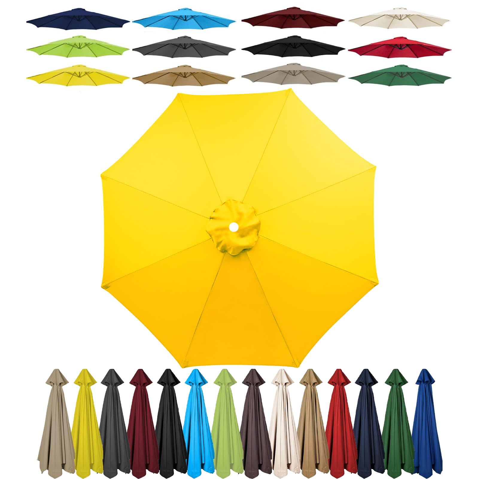 Copertura Di Ricambio Per Ombrellone Da Giardino 2,3 M – 6 Stecche – Tessuto 220D Resistente UV (Giallo, 75 Cm)