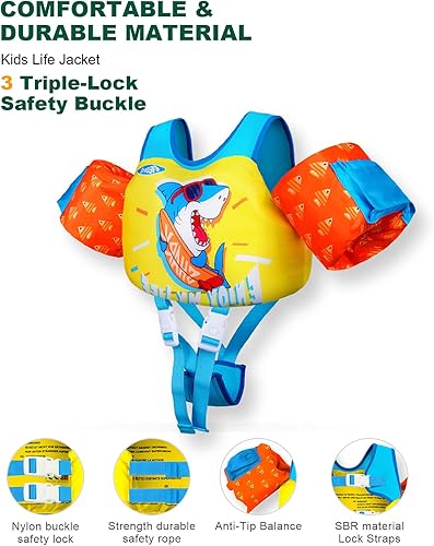 Miniatura 3 de Toddler Swim Vest for 3-5,6-9 Years Old, Puddle Swim Jumper 20-30-50,60,70 Pounds, Kids Pool Float Jacket with Swimming Arm Floaties - Water Wings