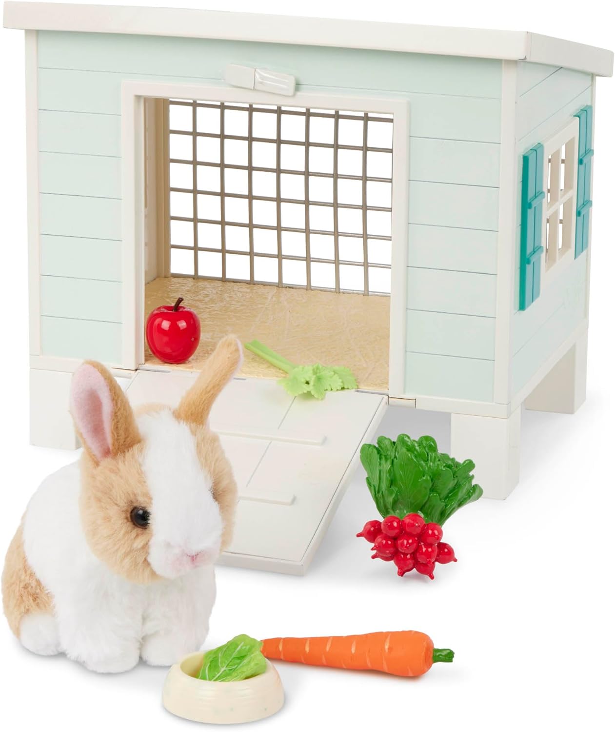 Our Generation – Pet Home Animal House Playset – Mini Plush Rabbit Stuffed Animal – 18-Inch Doll Accessories – Pretend Play 3+ Years – Bunny Hutch Playset