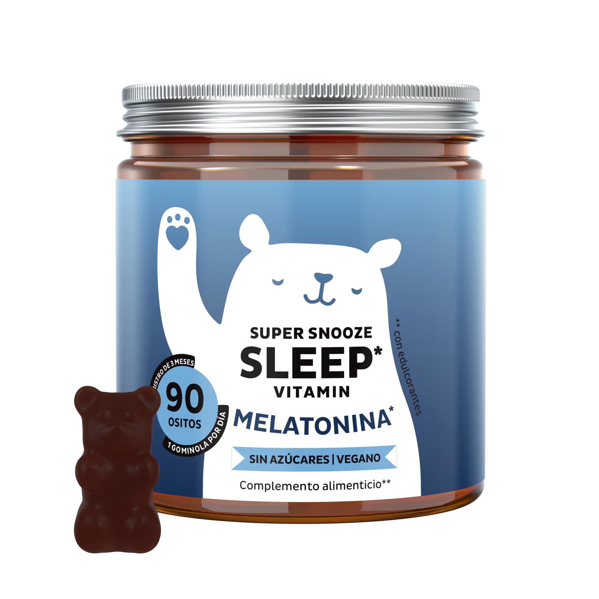 Super Snooze Sleep Vitamin – Sueño - Gummies con 1mg Melatonina – Altamente dosificado con Vitamina B6 – 90 unidades (3 meses) – Sin azúcar, Vegano – Bears with Benefits