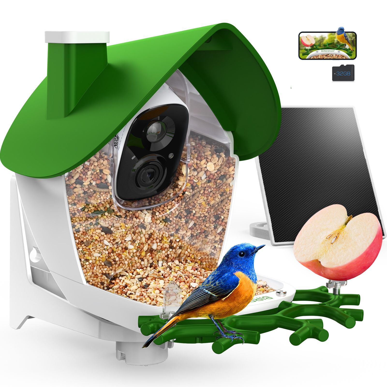 Birdsnap P33 - Smart Bird Feeder with Camera Solar Powered, 2K Video Bird Camera Feeder Live with 32GB Card, AI Identify Feather Species, Auto Record in Backyard, Ideal Gift for Birds Lover