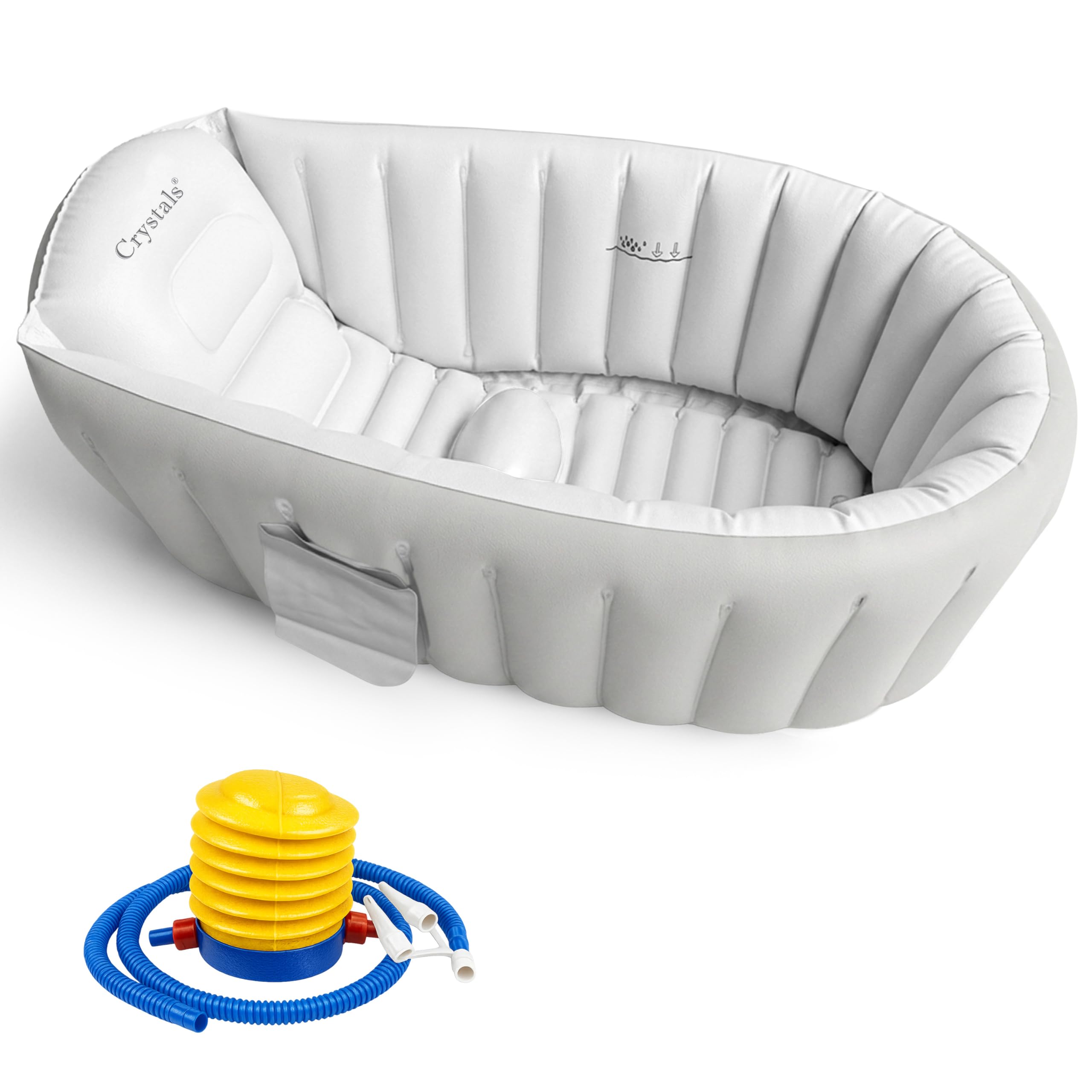 Crystals Inflatable Baby Bath Tub for Newborns & Toddlers – Foldable Portable Baby Bathtub with Non-Slip Cushioned Base, Quick Inflate, Easy Drain Plug & Travel-Friendly Infant Bath