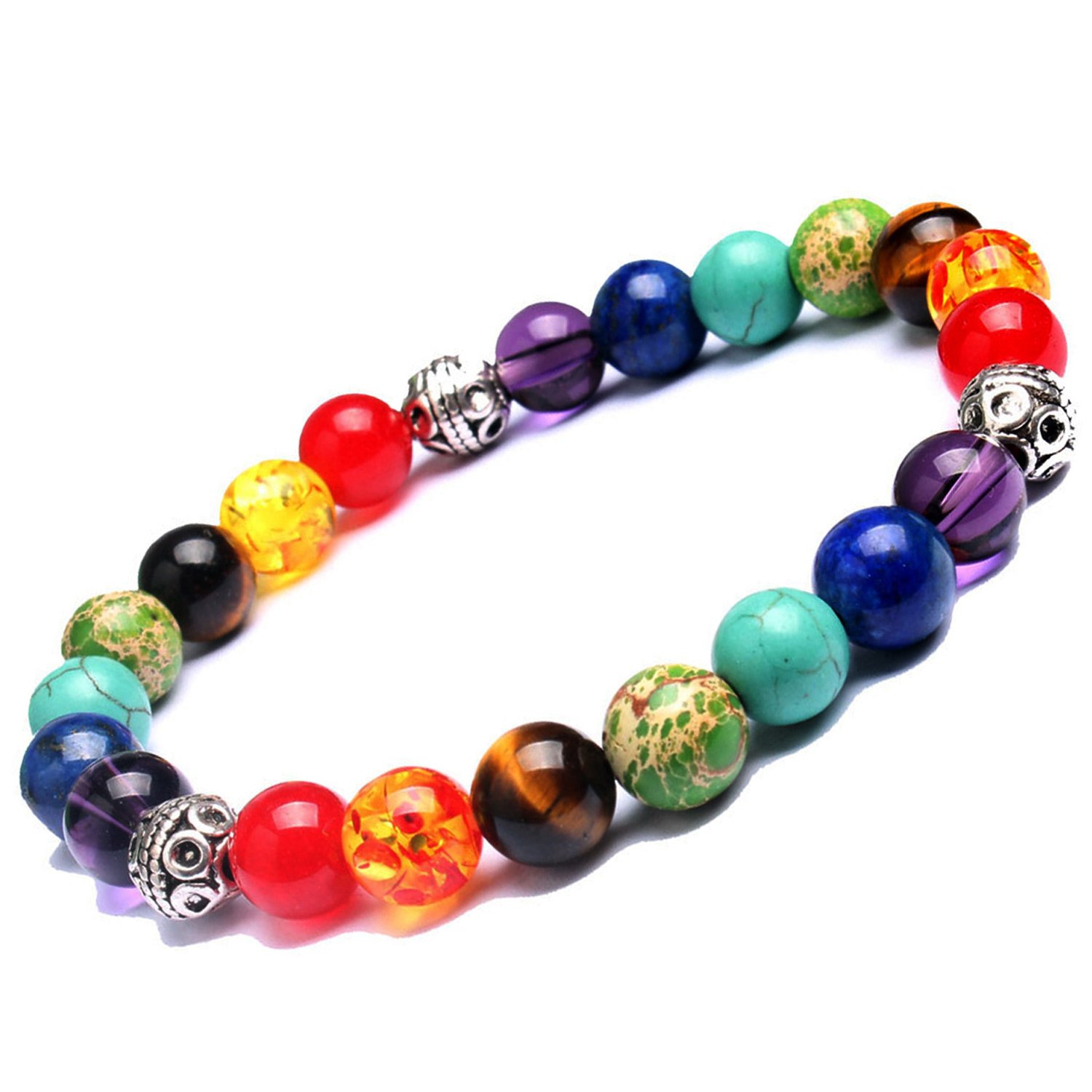 Gift D'Vine 7 Chakra Certified Natural Stones Reiki Healing Meditation and Protection 8-9mm Crystal Beads Multicolor Bracelet for Men and Women-image-40