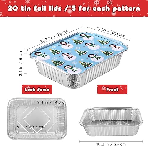 Miniatura 4 de Hemoton 20 bandejas de aluminio con tapas, recipientes rectangulares desechables para alimentos, sartenes de aluminio con fundas para llevar para