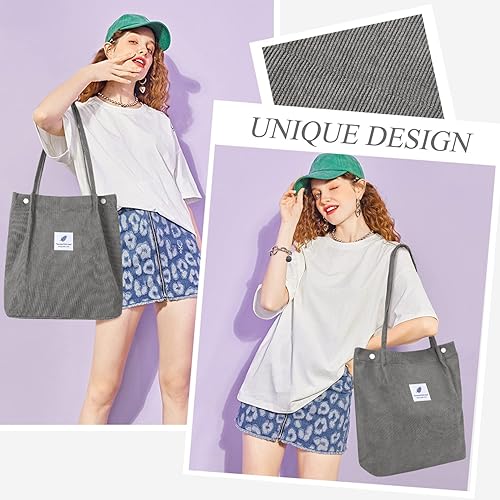 Vista 202 de Tote - Bolsa de hombro reutilizable de pana de gran capacidad con bolsillos interiores para mujeres y niñas Rayas