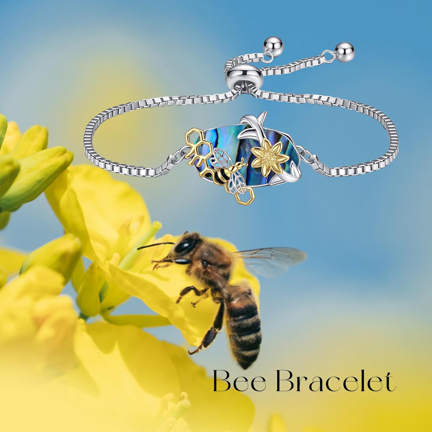 Bee Bracelets Sterling Silver Bee Bracelet Sunflower Pendant Jewelry Gifts Jewelry for Women - Image 6