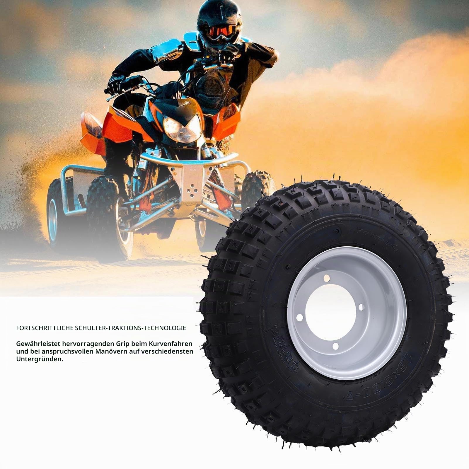 Ausla 16x8-7 ATV GO Kart Rad, Pünktungsnachweis 7 Zoll Tubeless Rad mit 4 Löcher Reifen Rand Montage für Quad Off Road, Wagen, Rasenmäher
