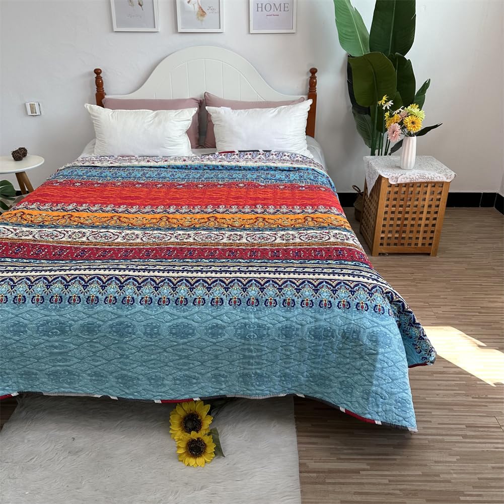 Morbuy Leggero Copriletto per Matrimoniale e Singolo, Copriletto Trapuntato in Microfibra con 2 Federe, Copriletti per Primavera, Estate, Autunno e Inverno (220x240cm,Stile Boho)