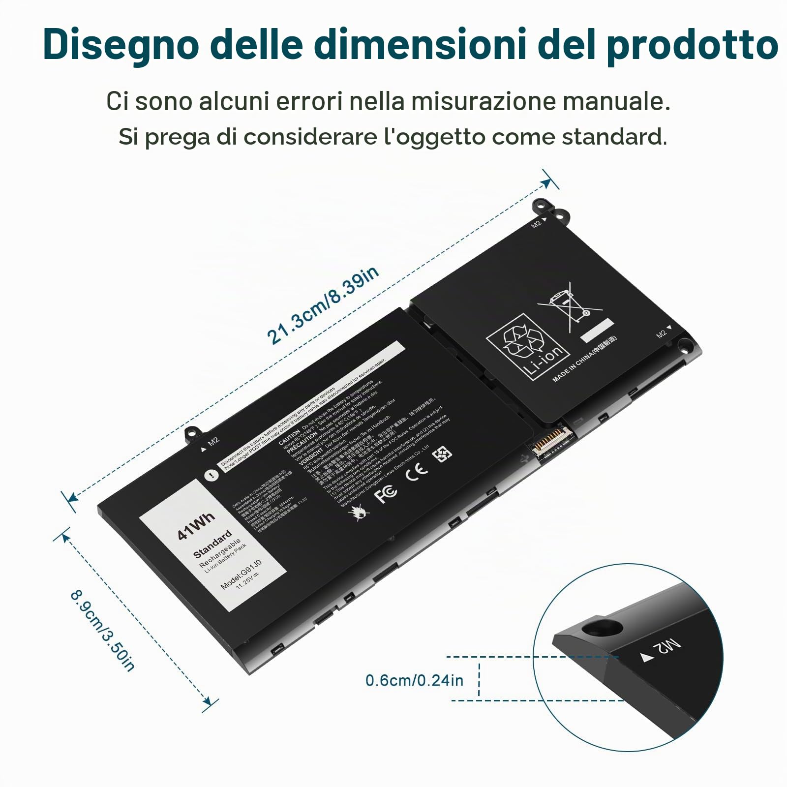 ASUNCELL 11.25V-41Wh G91J0 Batteria per computer portatile Dell Inspiron 14 5000 5410 5415430 5435 5440, Dell Latitude 3140 3320 3330 3420 3430 3520 3530, Vostro 15 3000 3510 3520 3530 3535 5510