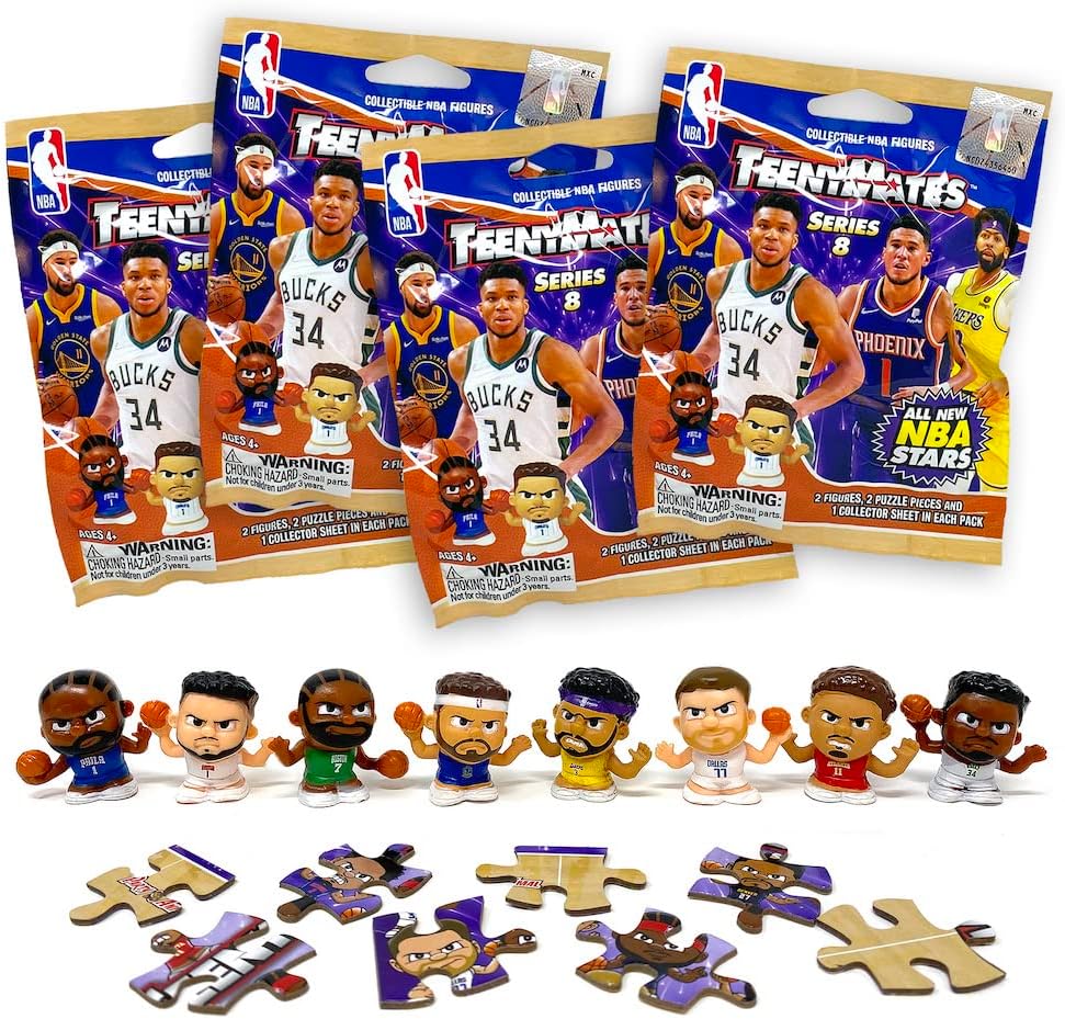 Teenymates Party Animal 2022 NBA Series 8 Basketball Figures Gift Set Party Bundle, Lot of 4 Mystery Packs