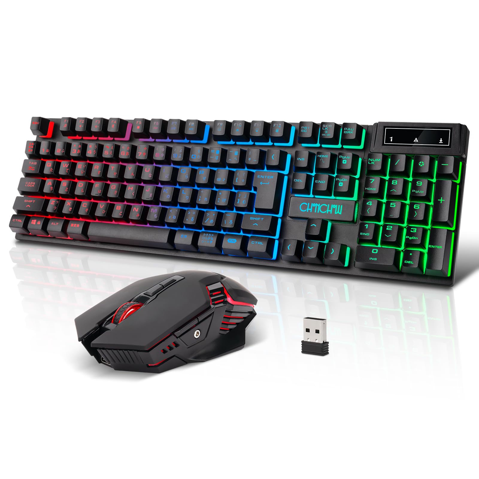 Amazon | ワイヤレスゲーミングキーボードマウスセット 108キーLED 